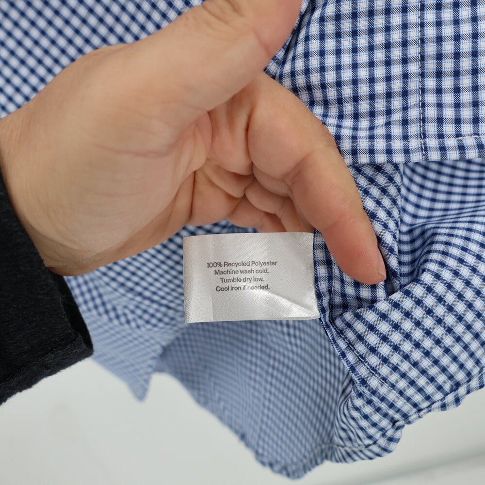 Ministry Of Supply Shirt Mens Large Blue Check Slim Fit Recycled poly Button Up - Picture 6 of 12